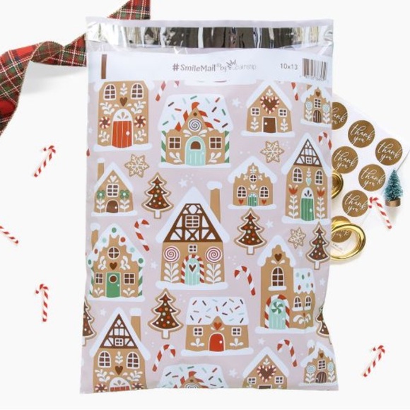 Set of 20 14x17 Festive Gingerbread House Poly Mailer - Picture 2 of 2
